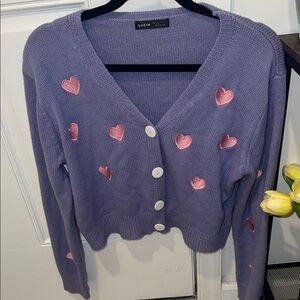 SHEIN Purple Pink Heart Cardigan Sweater
